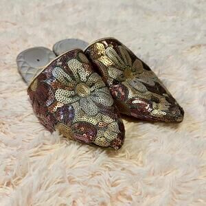 Birdies the Dove Pink Petal‎ Floral Sequin Glam Luxury Cottage Fairy Core Mules